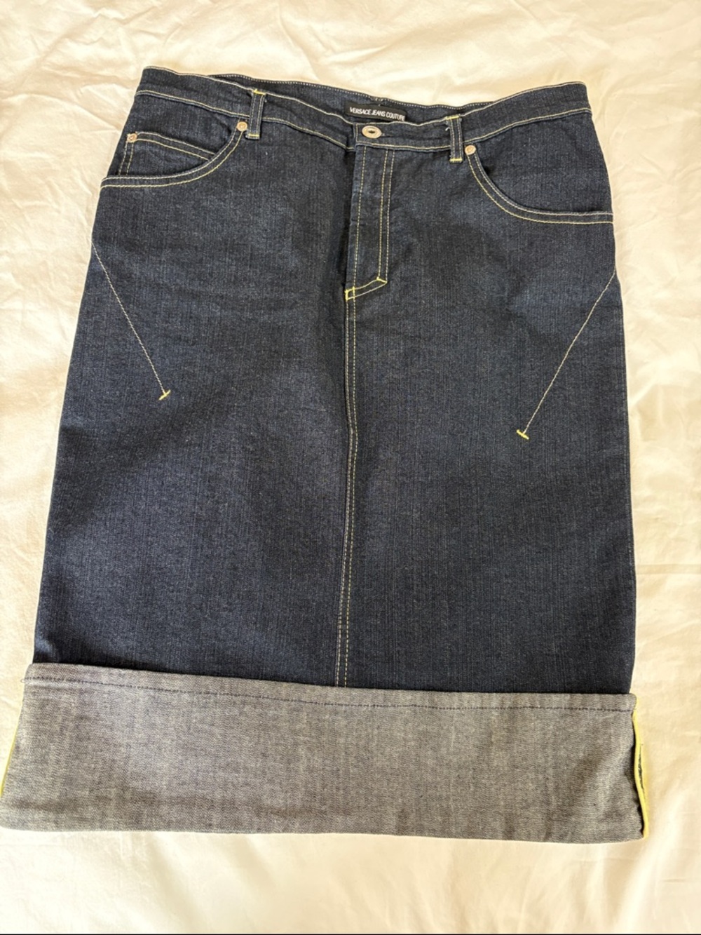 Versace Jeans Collection Dark Blue Denim Pencil Skirt with Cuffed Hem